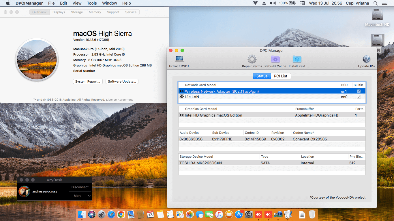 Success Hackintosh High Sierra 10.13.6 Build 17G66 in Toshiba Satellite C640